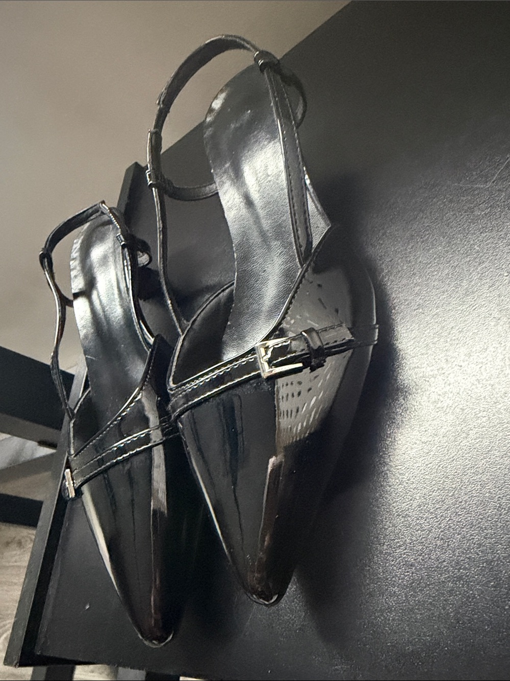 Black Patent Slingback Pointed-Toe Flats